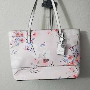 GUESS Floral Tote Bag Purse Pink White and Floral